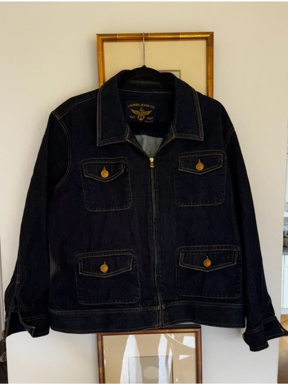 Lauren Ralph Lauren Black Denim Jacket with Brass Buttons